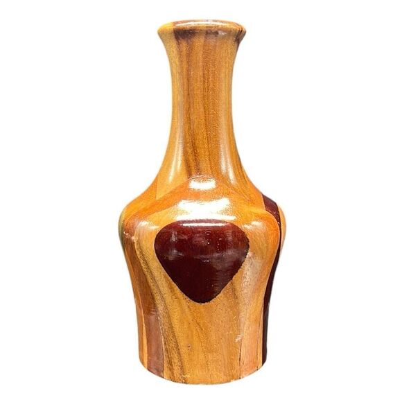 Wooden Vase Studio Crafted Handmade Multi-Tone Artisan Unique Eclectic 8.25" - Picture 1 of 8